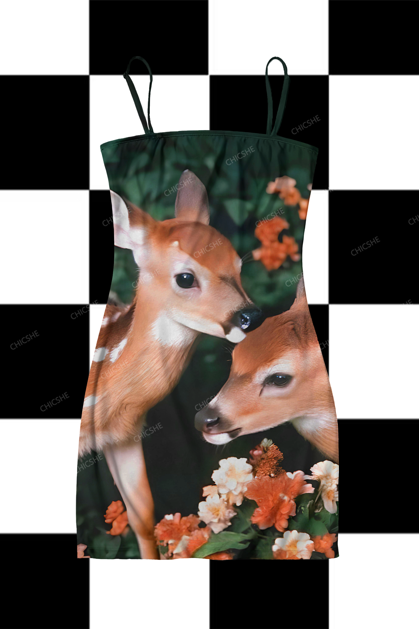 Deer In The Forest Y2K Print Slip Dress Chicshe 