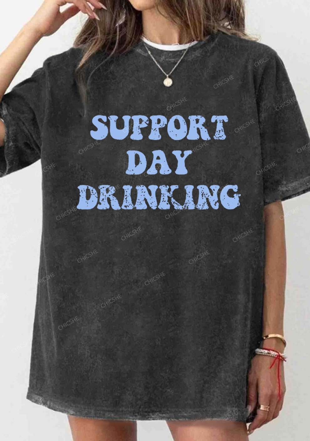 Support Day Drinking Y2K Washed Tee Chicshe