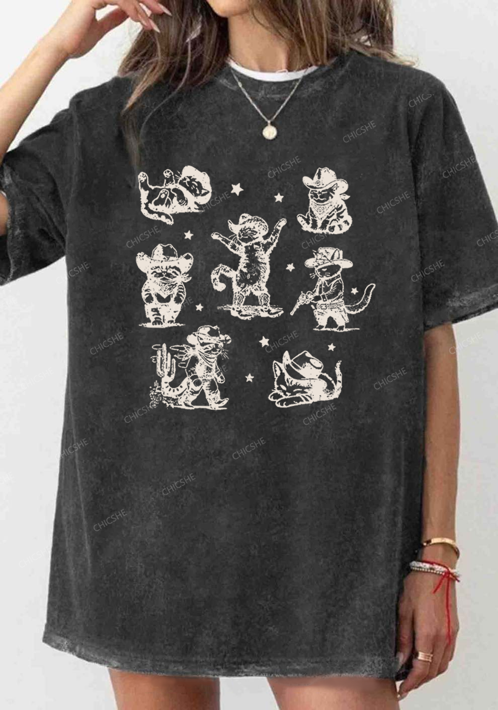Cowboy Cats Y2K Washed Tee Chicshe