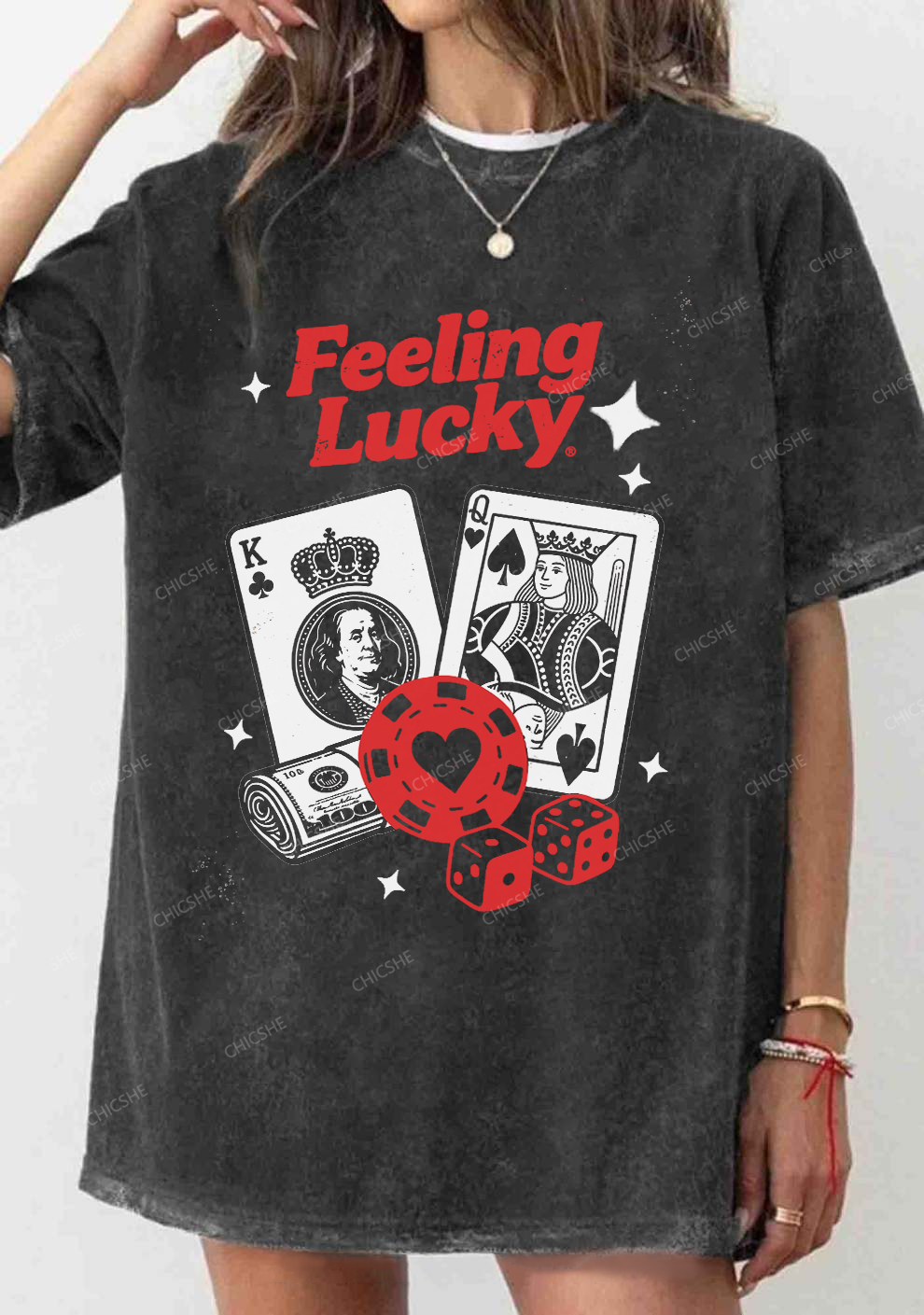 Chicshe Feeling Lucky Y2K Shirts Washed Tee