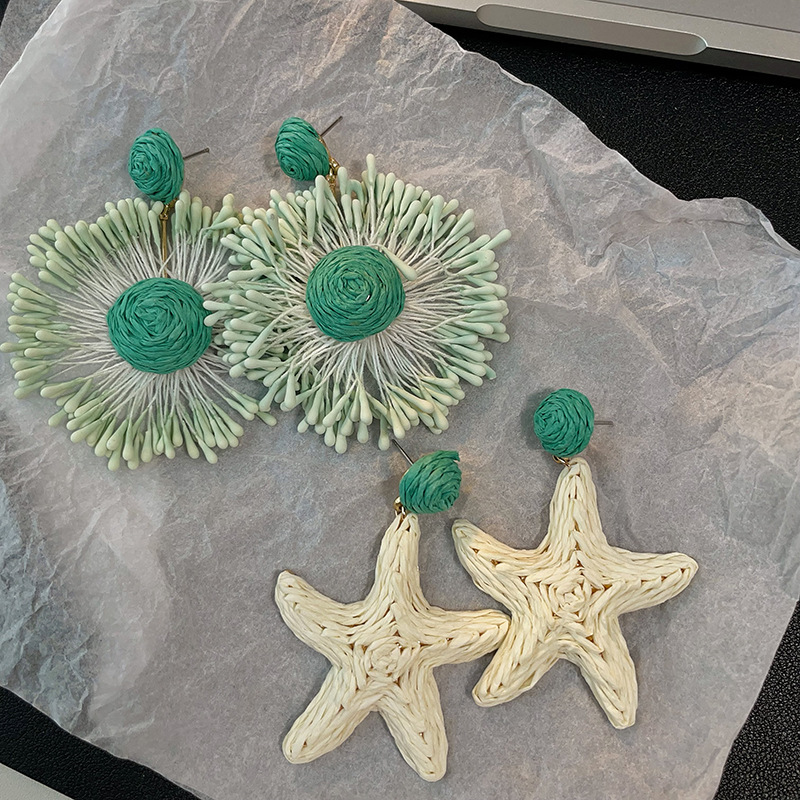 Straw Sunflower Starfish Earrings