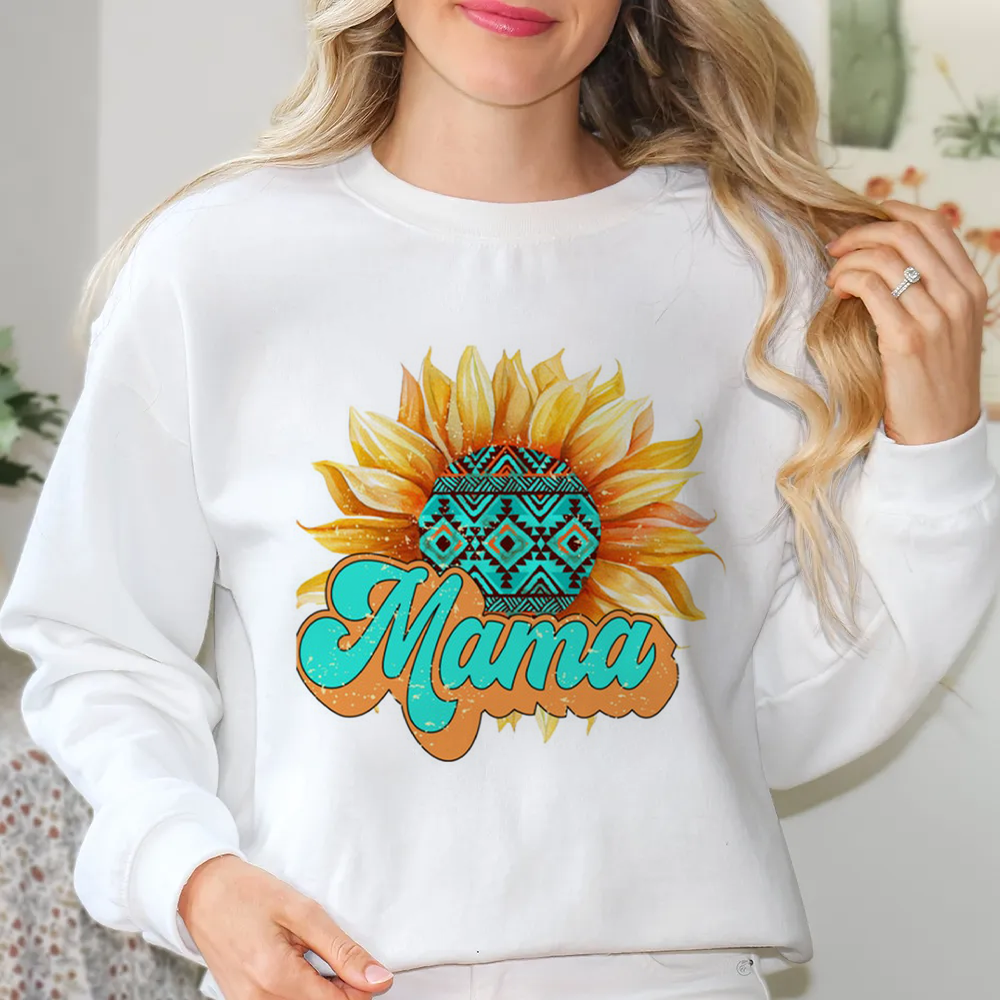 Mama Sunflower With Blue Pattern Sweatshirt
