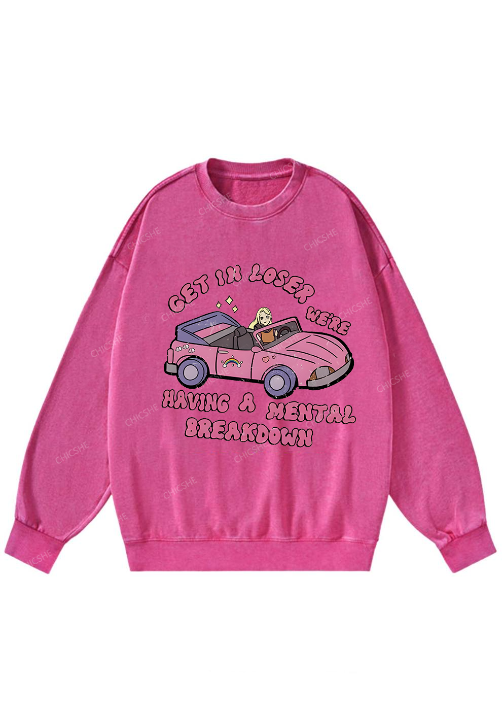 Get In The Car Y2K Washed Sweatshirts Chicshe