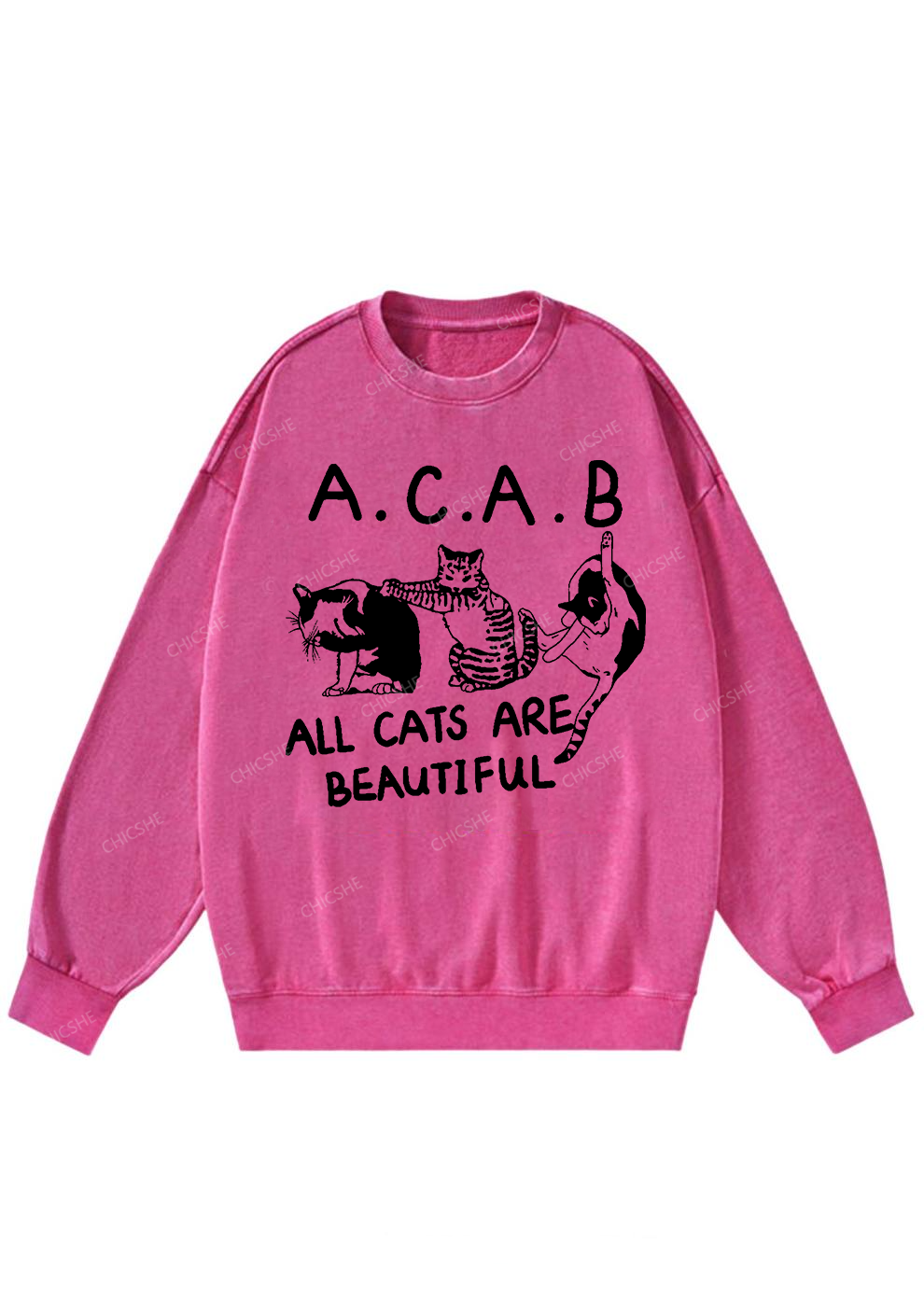 ACAB Cats Y2K Washed Sweatshirts Chicshe