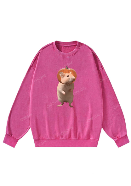 Chicshe Halloween Pumpkin Rat Y2K Washed Sweatshirts 