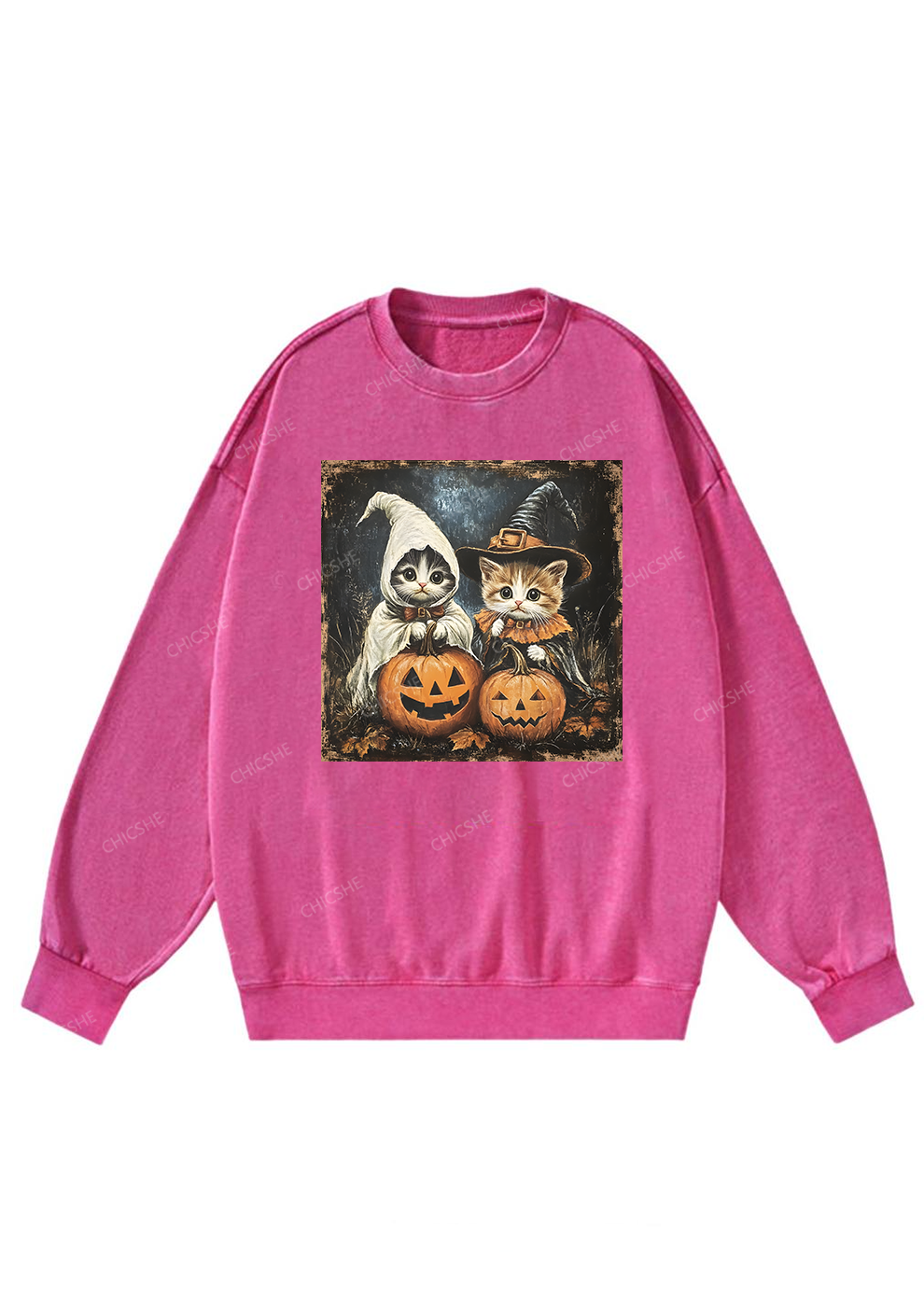 Chicshe Halloween Pumpkin Cat Y2K Washed Sweatshirts 