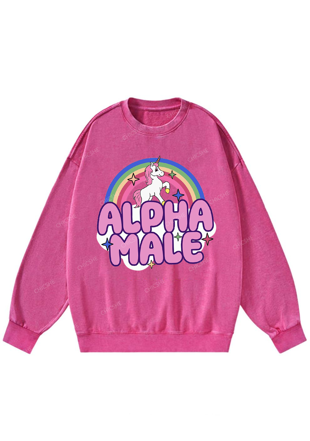 Rainbow Unicorn Alpha Male Y2K Washed Sweatshirts Cherrykitten