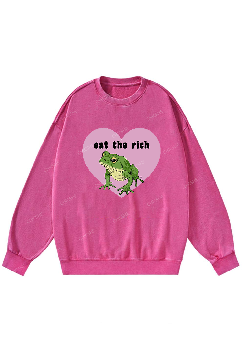 Eat The Rich Frog Y2K Washed Sweatshirts Chicshe