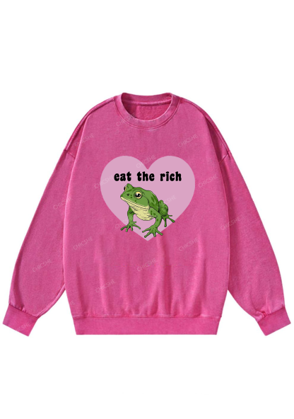 Eat The Rich Frog Y2K Washed Sweatshirts Chicshe