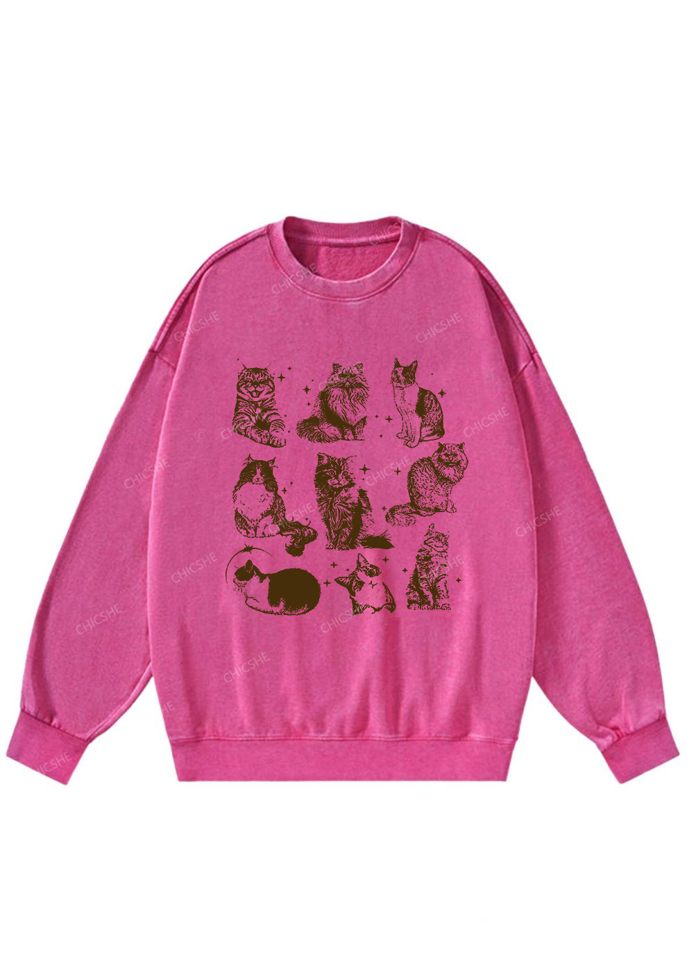 Retro Kitten Y2K Washed Sweatshirts Chicshe