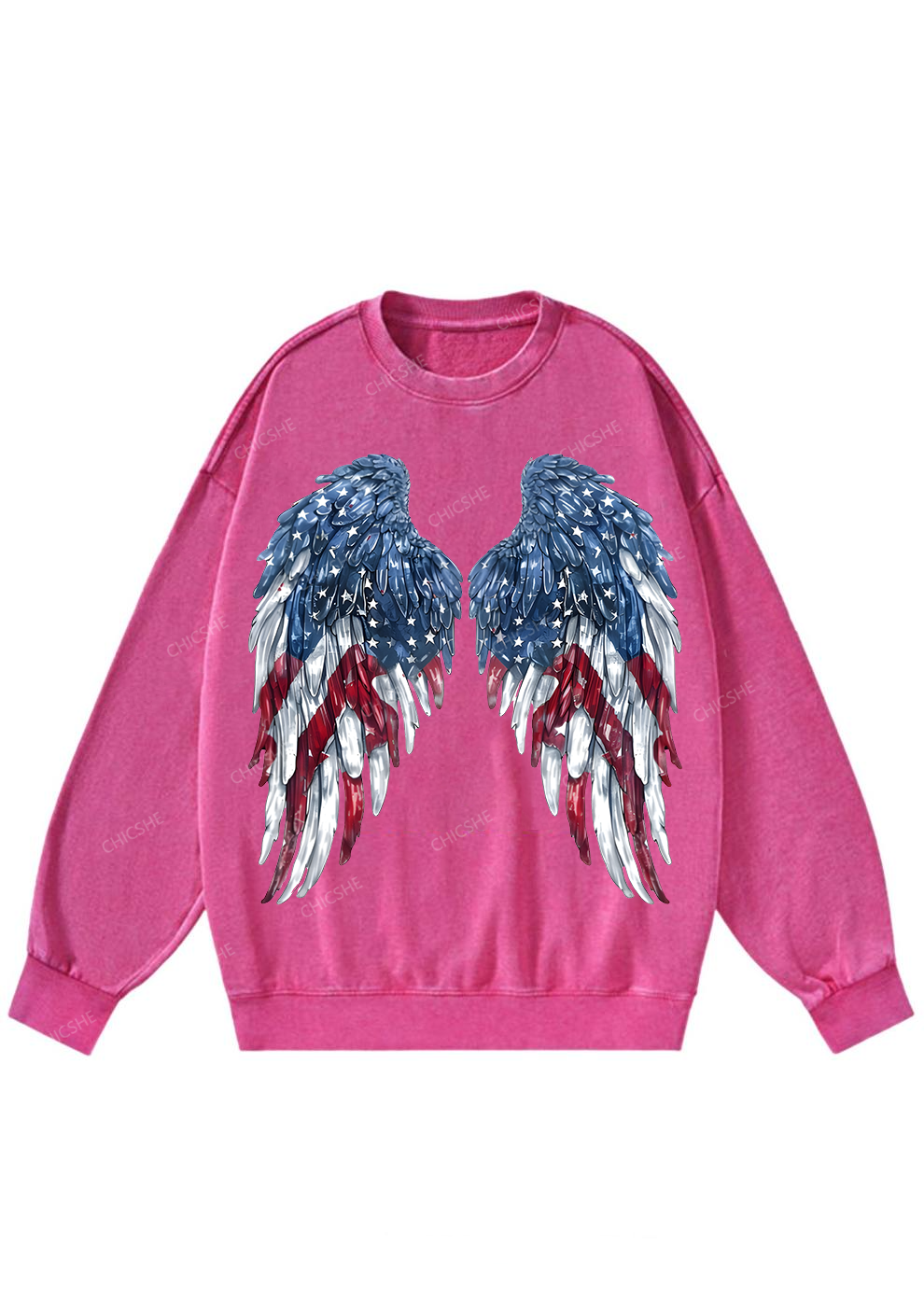 Chicshe Stars And Stripes Wings Washed Sweatshirts 