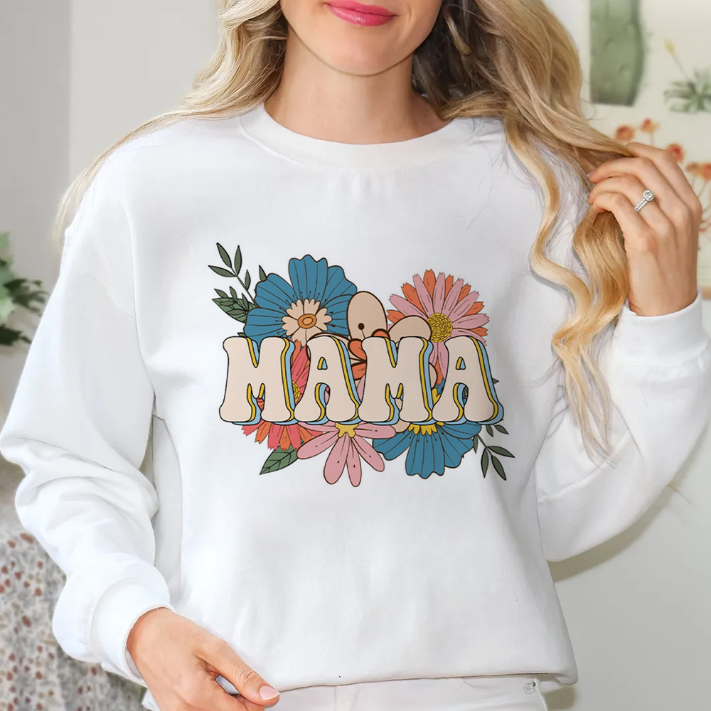 Mama Pink And Blue Flowers Sweatshirt