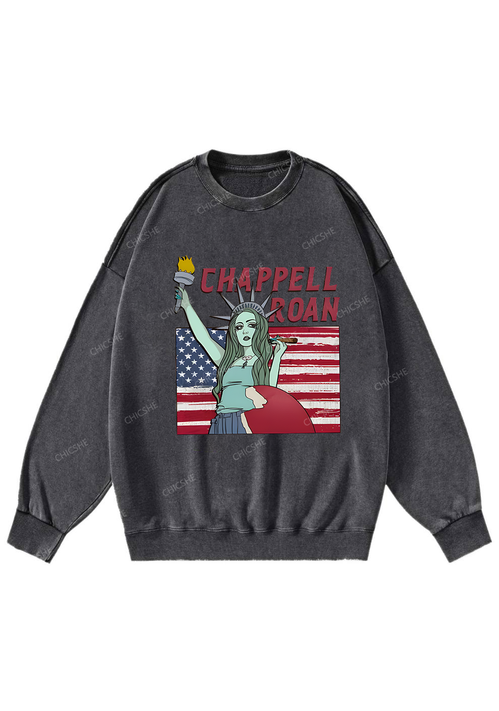 CR Statue Y2K Washed Sweatshirts Chicshe