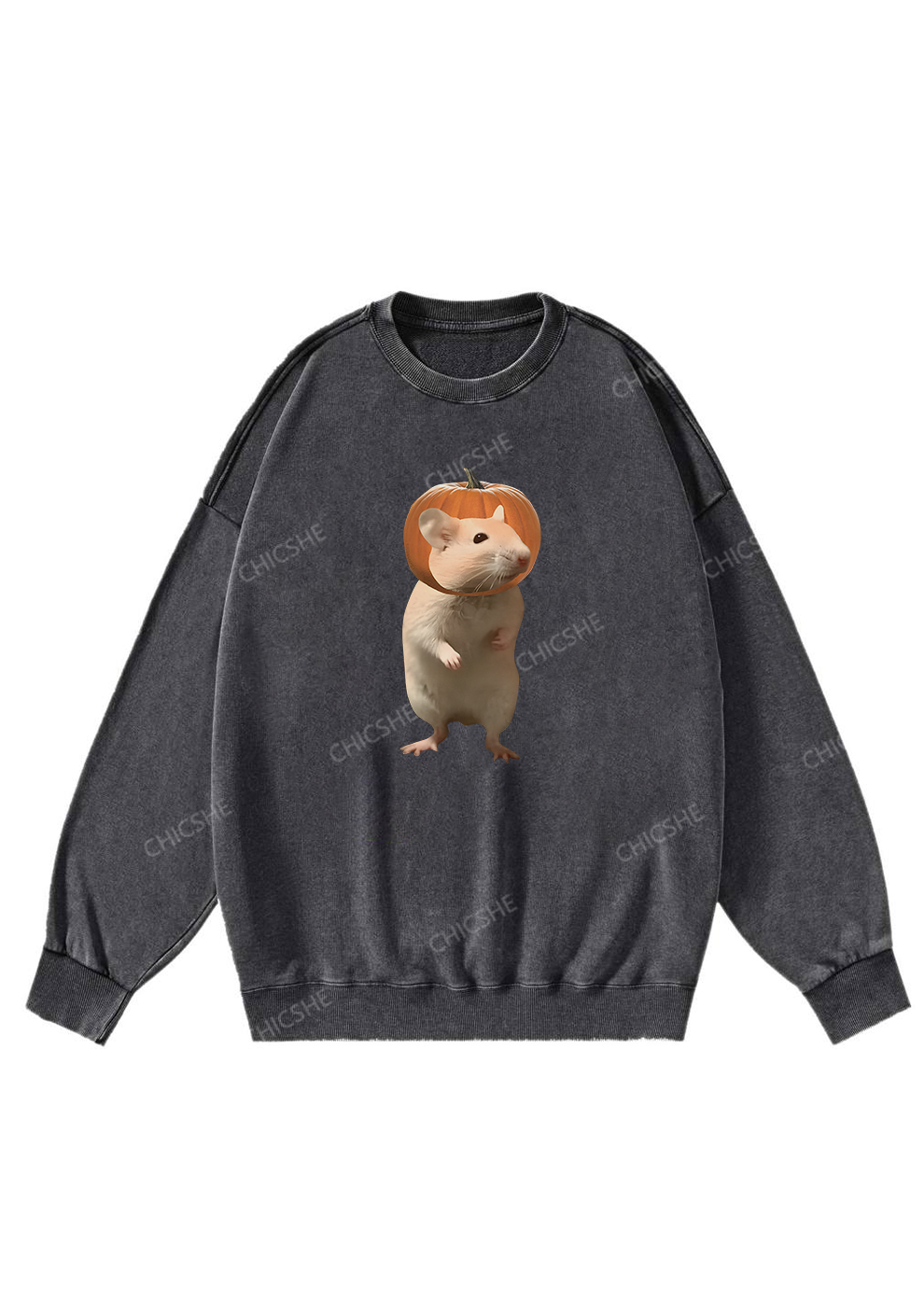 Chicshe Halloween Pumpkin Rat Y2K Washed Sweatshirts 