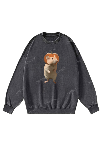 Chicshe Halloween Pumpkin Rat Y2K Washed Sweatshirts 