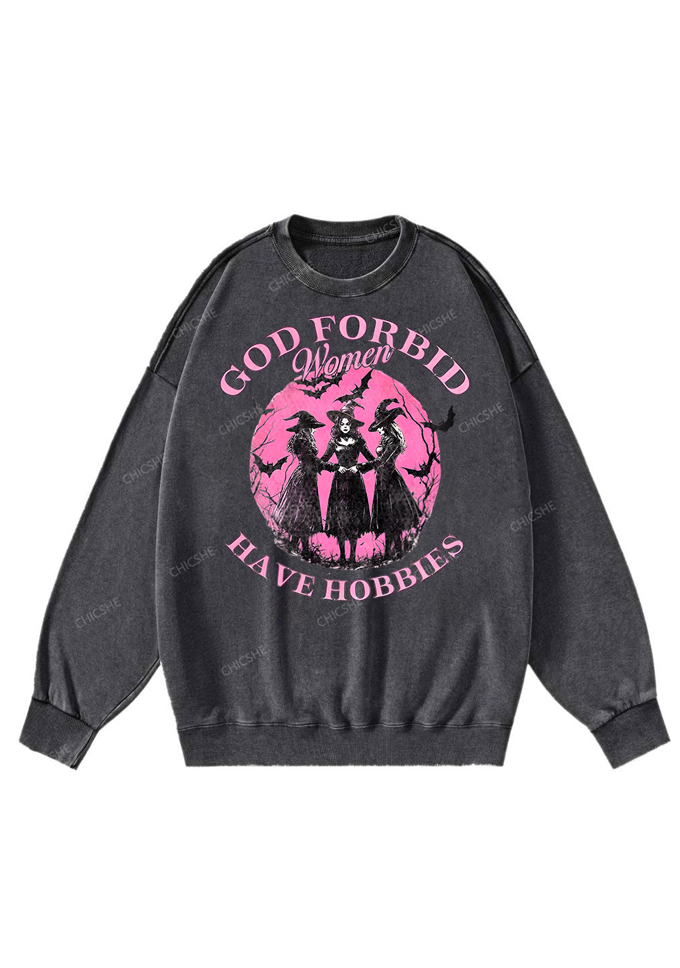 Chicshe Halloween God Forbid Women Hobbies Y2K Washed Sweatshirts 