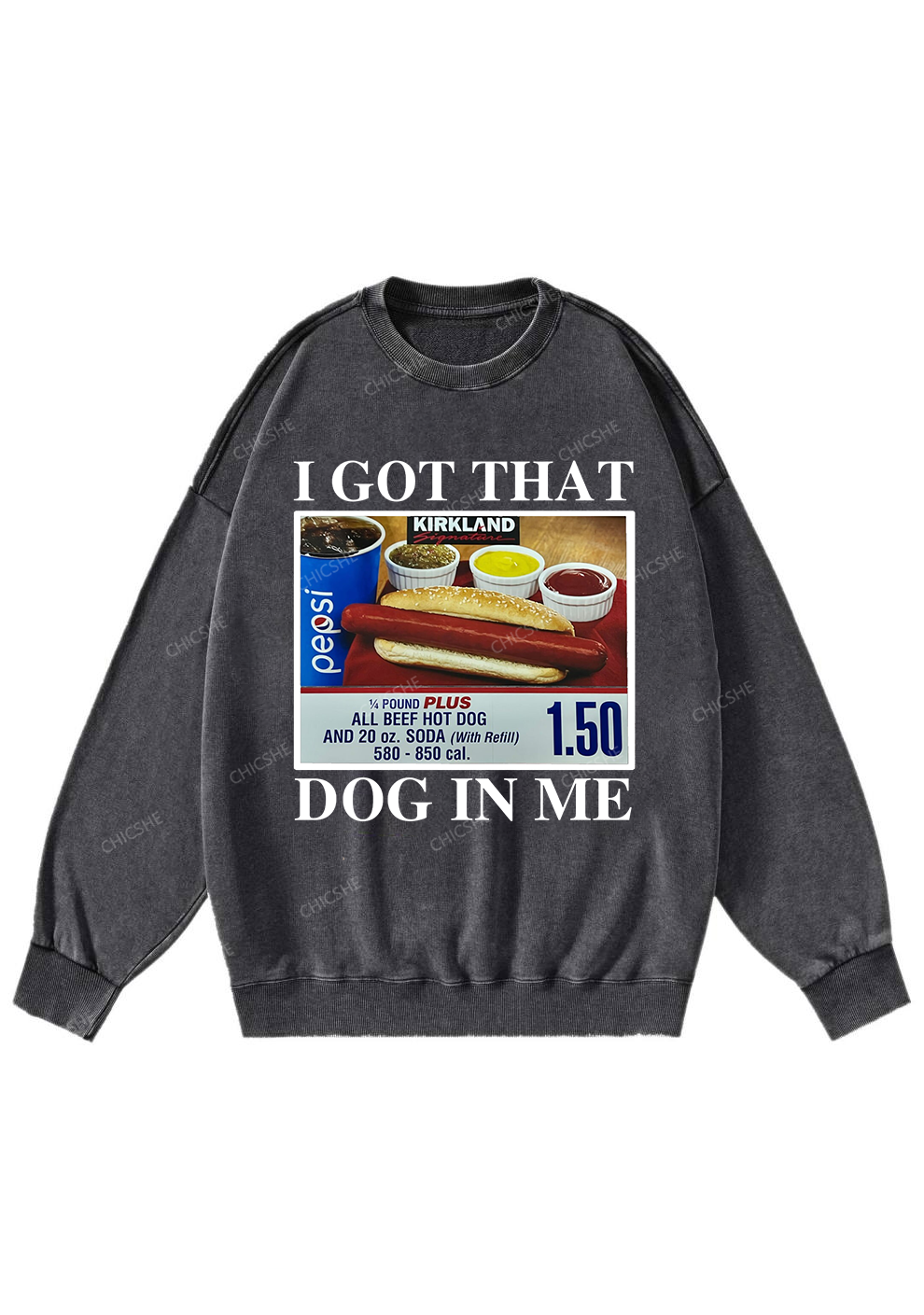 I Got That Hot Dog In Me Y2K Washed Sweatshirts Chicshe