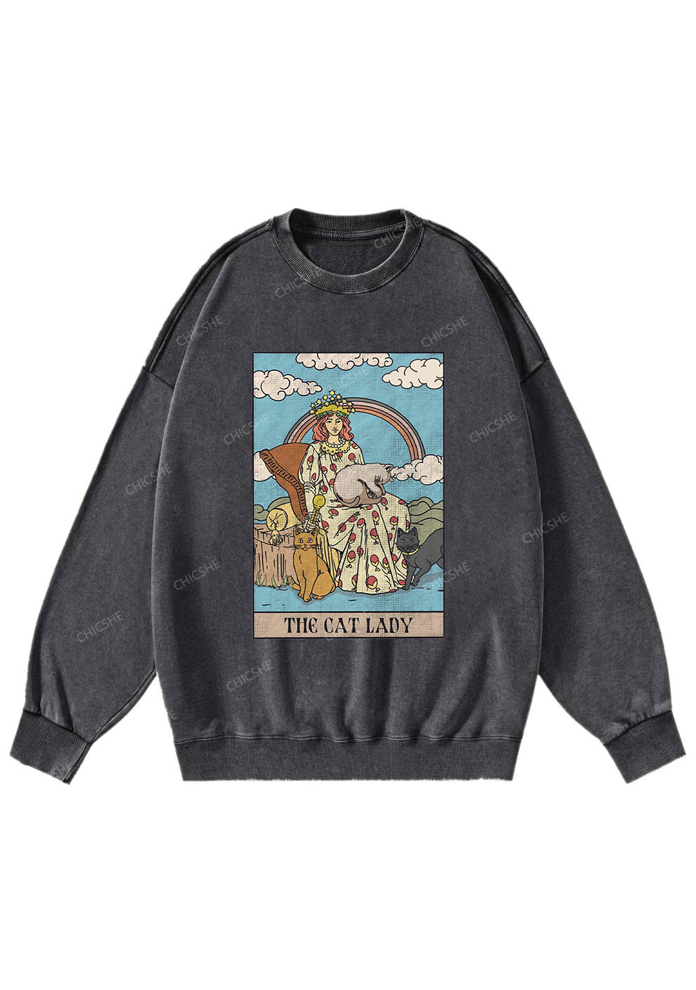 The Cat Lady Y2K Washed Sweatshirts Chicshe