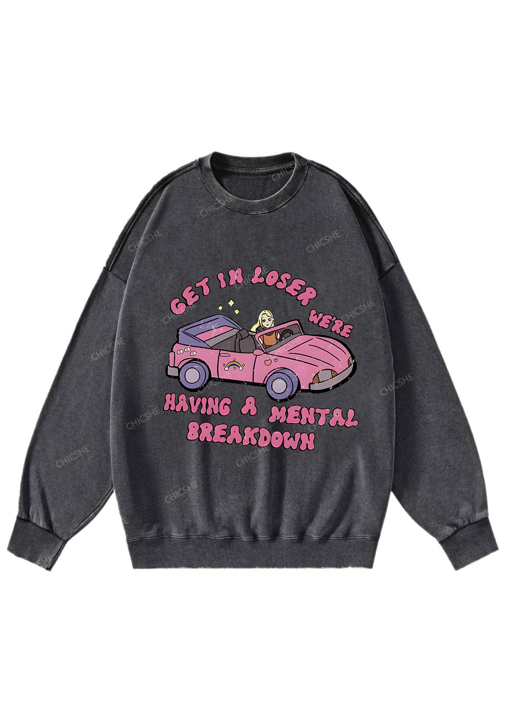 Get In The Car Y2K Washed Sweatshirts Chicshe