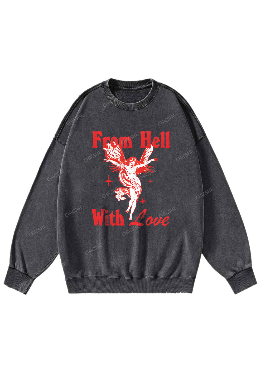 From Hell With Love Y2K Washed Sweatshirts Chicshe