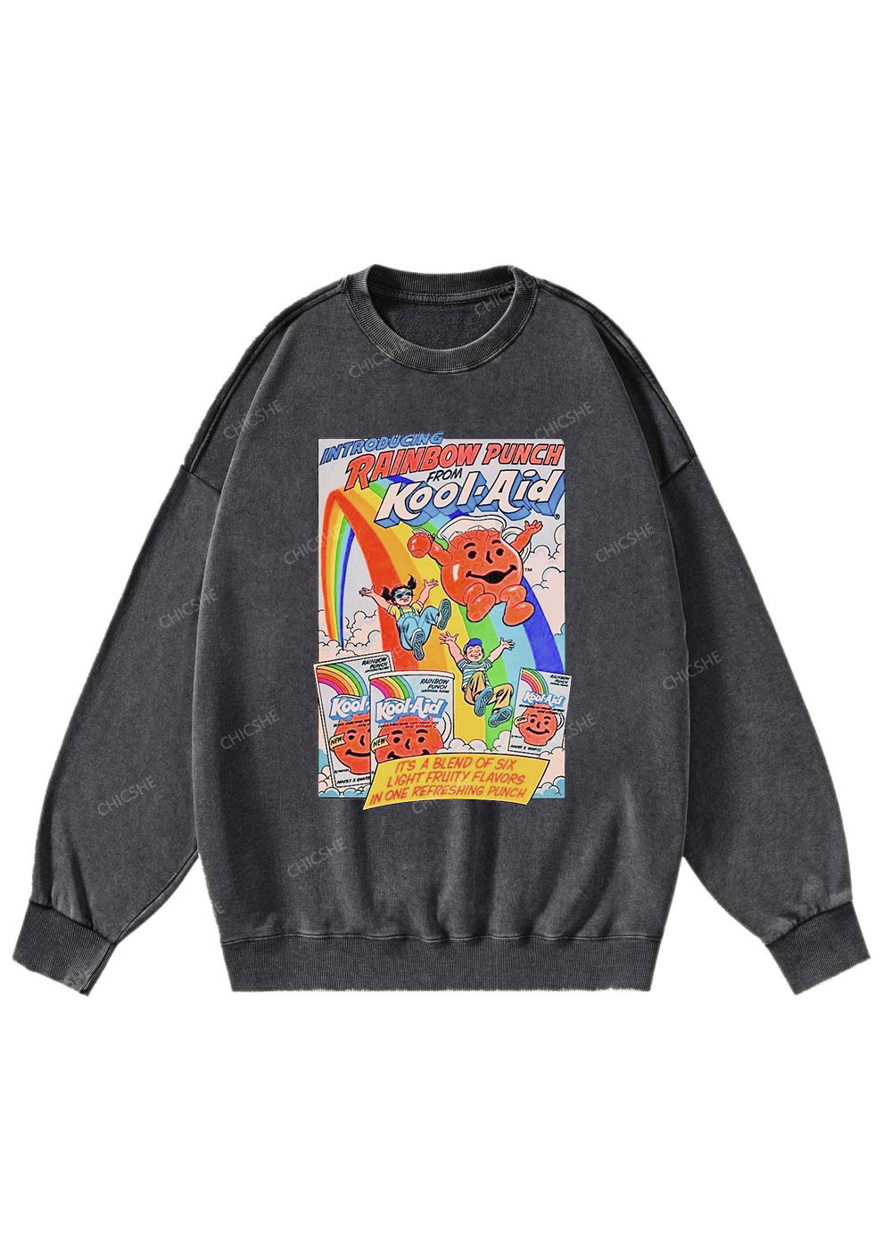 Rainbow Punch Y2K Washed Sweatshirts Chicshe