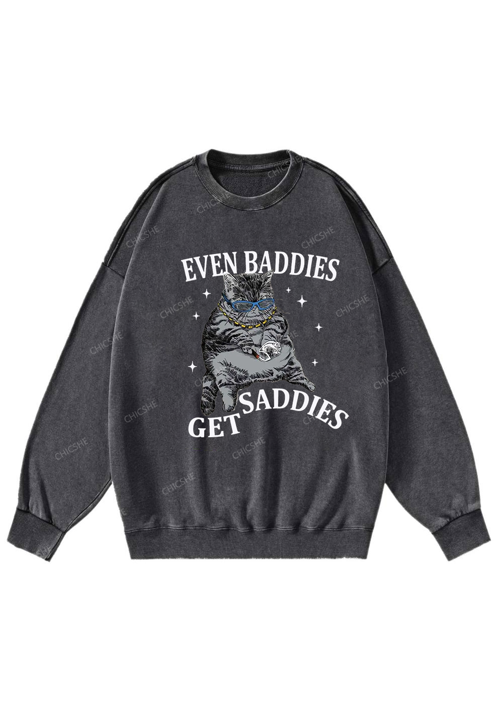 Even Baddies Get Saddies Y2K Washed Sweatshirts Chicshe