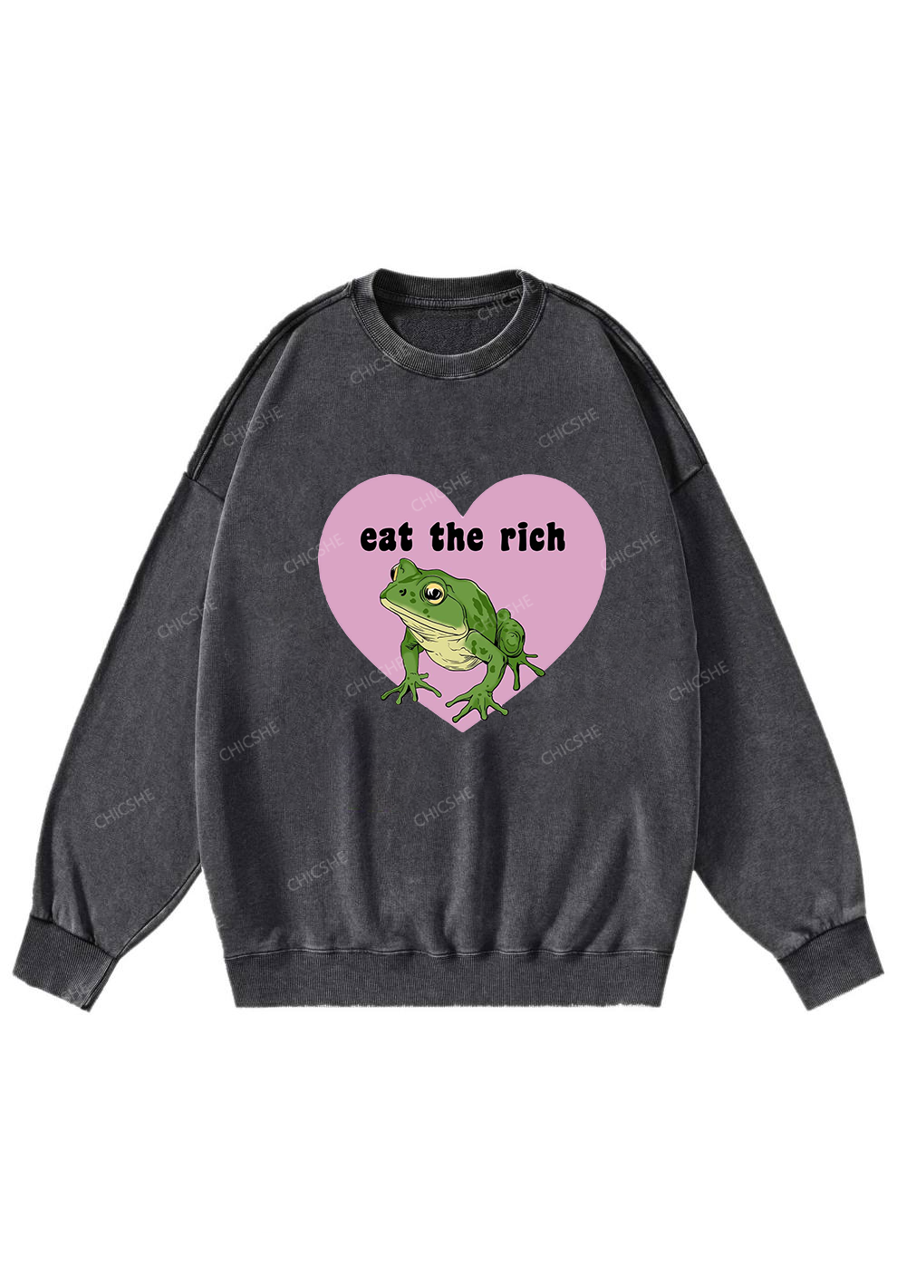 Eat The Rich Frog Y2K Washed Sweatshirts Chicshe