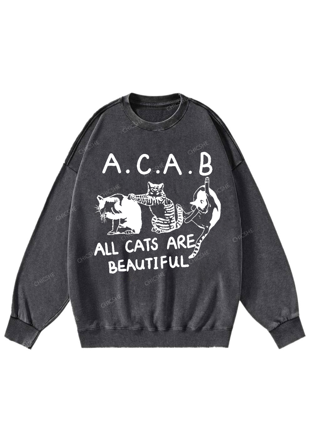 ACAB Cats Y2K Washed Sweatshirts Chicshe