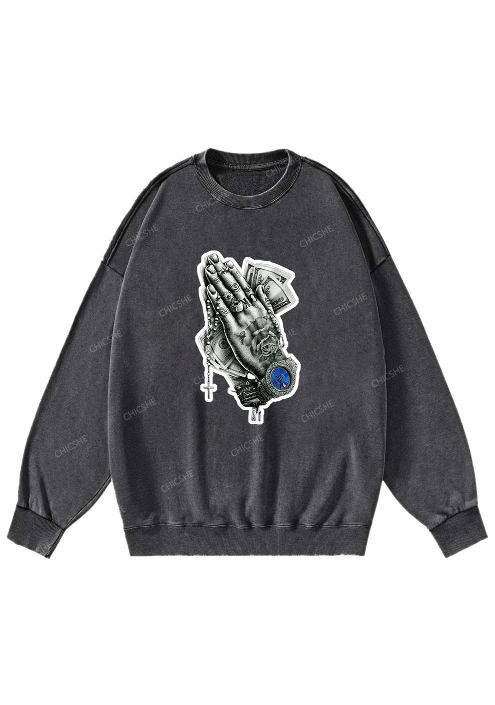 Chicshe Rich Hands Y2K Washed Sweatshirts 