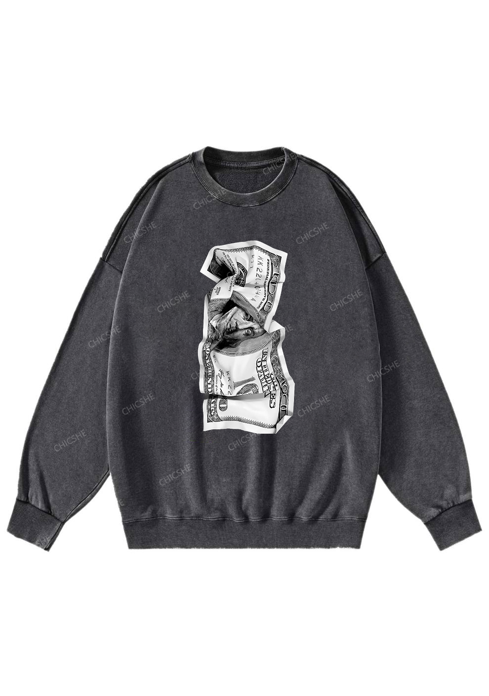 Chicshe A Banknote Y2K Washed Sweatshirts 