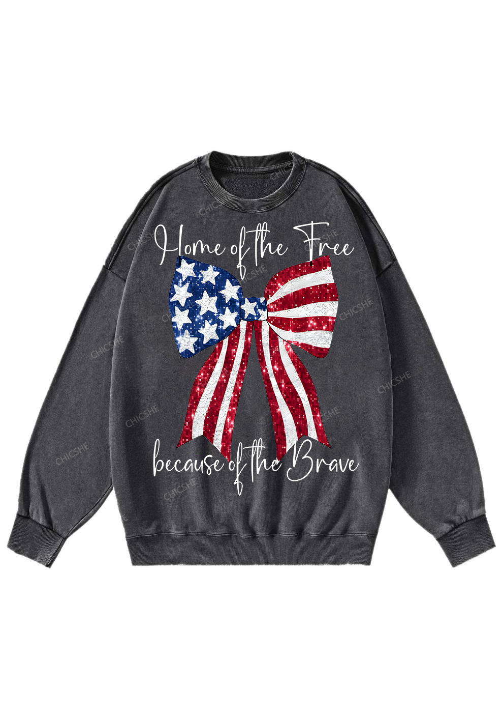 Chicshe Stars and Stripes Bow Washed Sweatshirts 