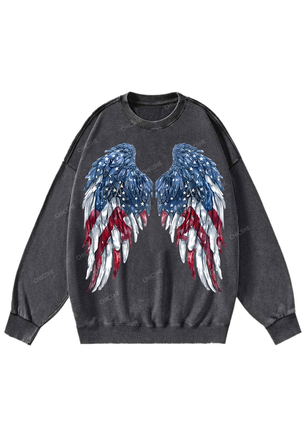 Chicshe Stars And Stripes Wings Washed Sweatshirts 