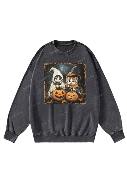 Chicshe Halloween Pumpkin Cat Y2K Washed Sweatshirts 