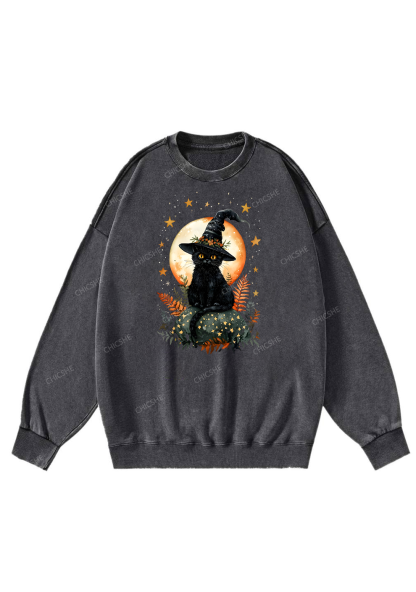 Chicshe Halloween Black Cat Y2K Washed Sweatshirts 