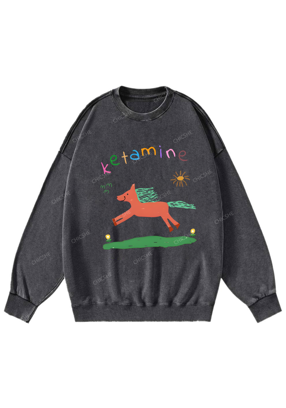 Orange Pony Y2K Washed Sweatshirts Chicshe