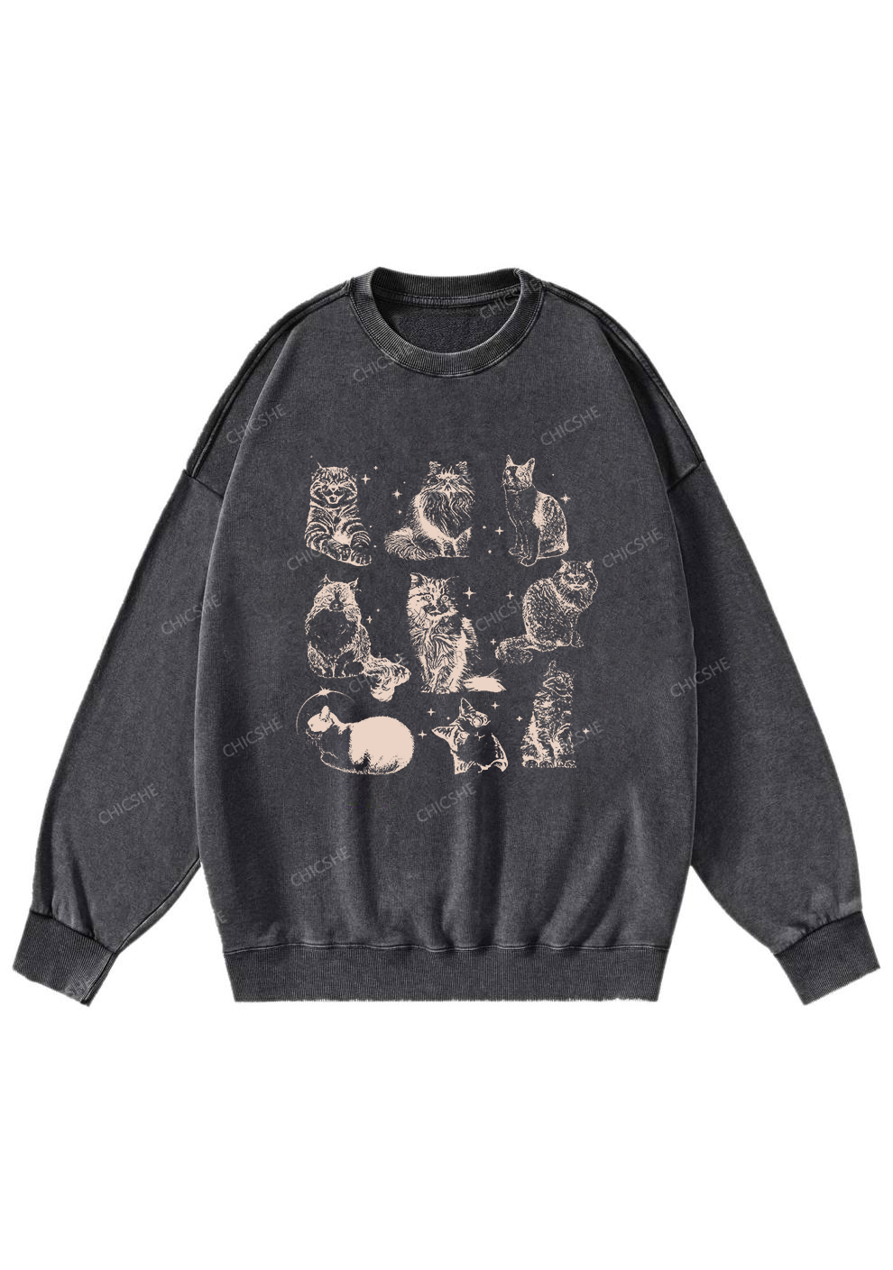 Retro Kitten Y2K Washed Sweatshirts Chicshe