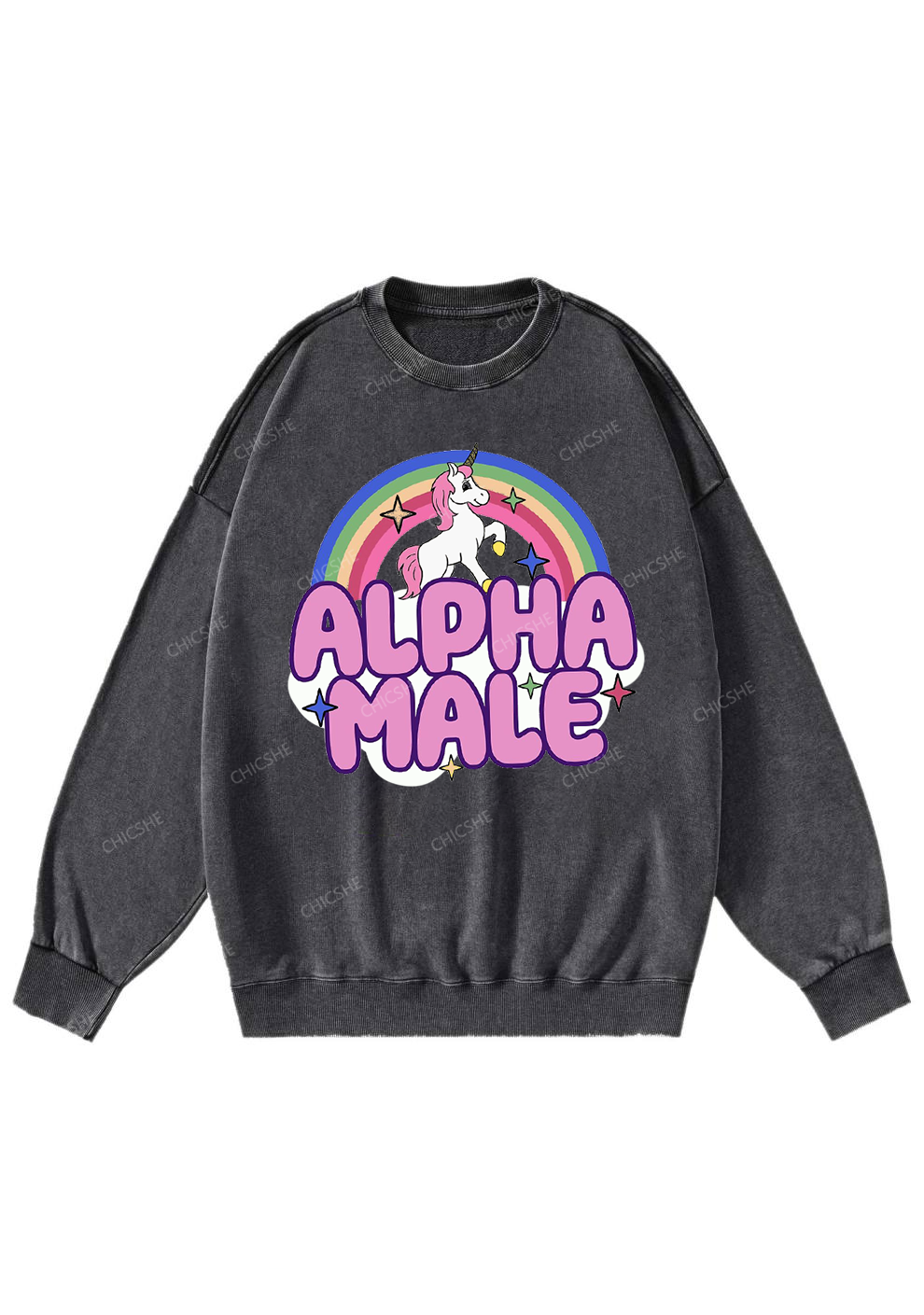 Rainbow Unicorn Alpha Male Y2K Washed Sweatshirts Chicshe