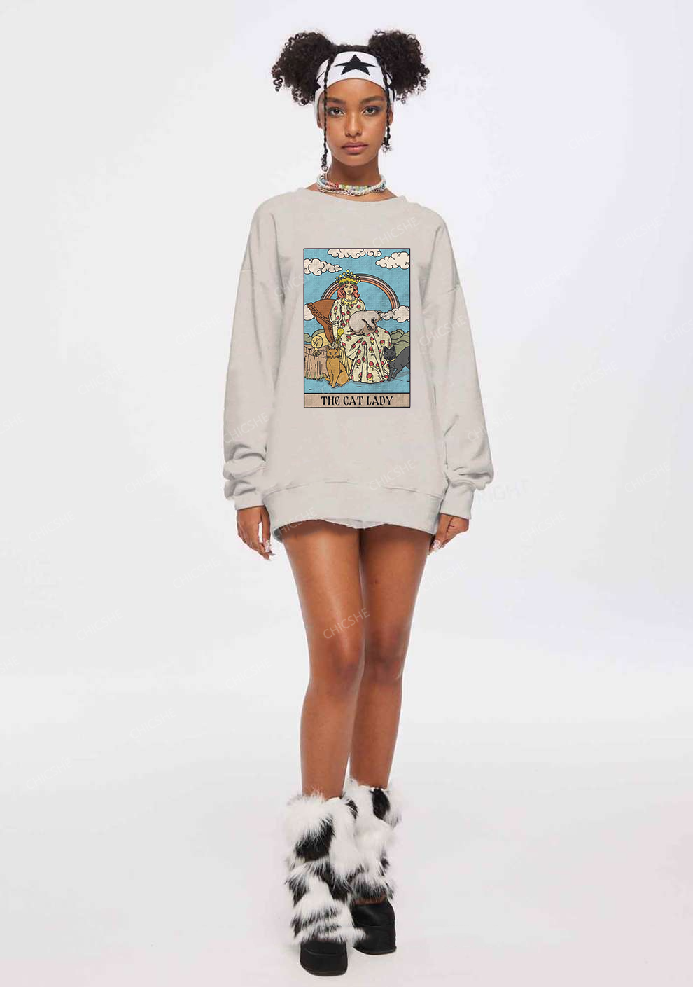 The Cat Lady Y2K Washed Sweatshirts Chicshe