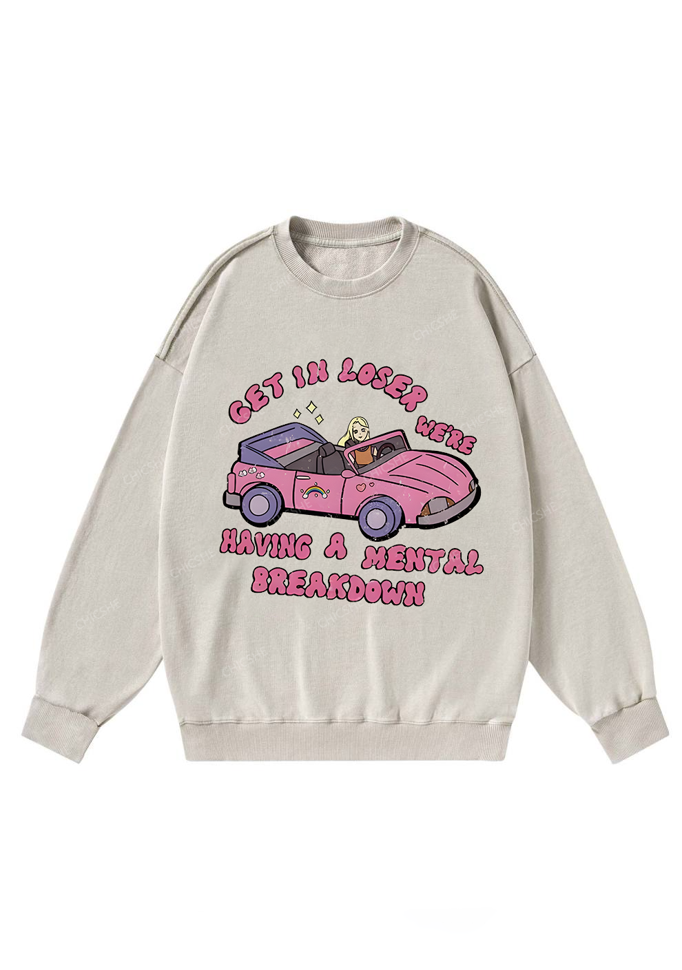 Get In The Car Y2K Washed Sweatshirts Chicshe