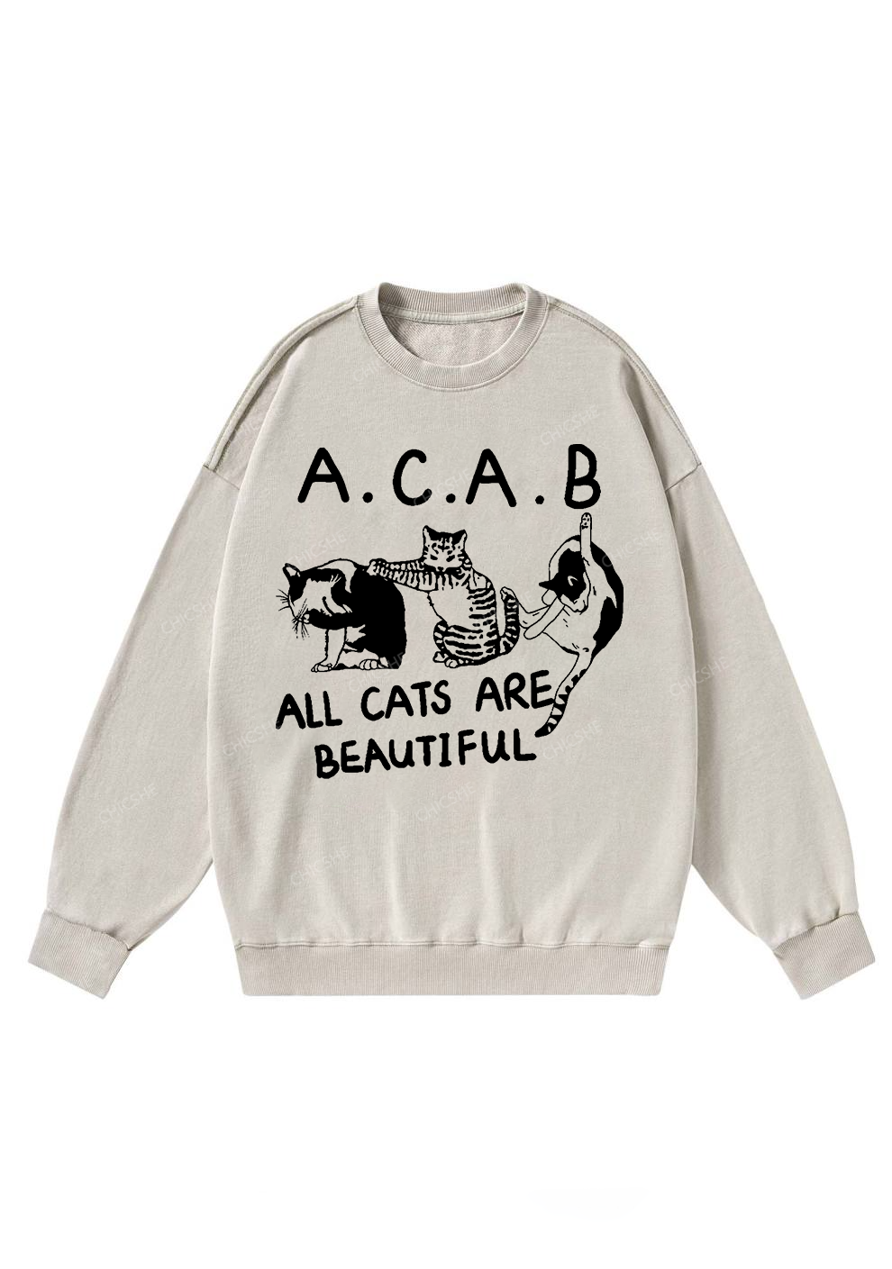 ACAB Cats Y2K Washed Sweatshirts Chicshe