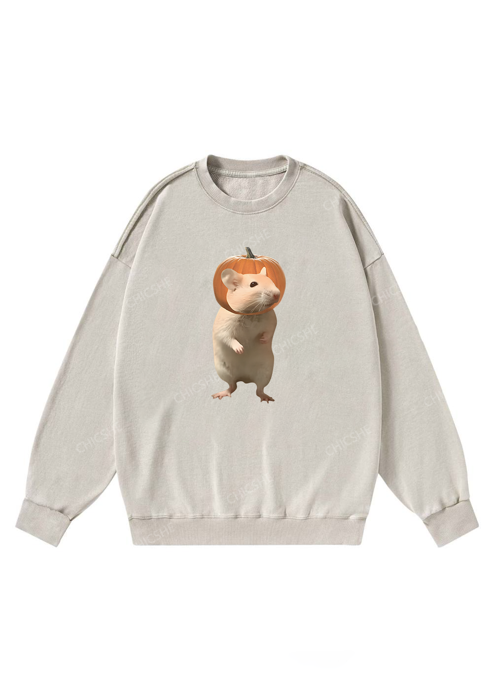 Chicshe Halloween Pumpkin Rat Y2K Washed Sweatshirts 