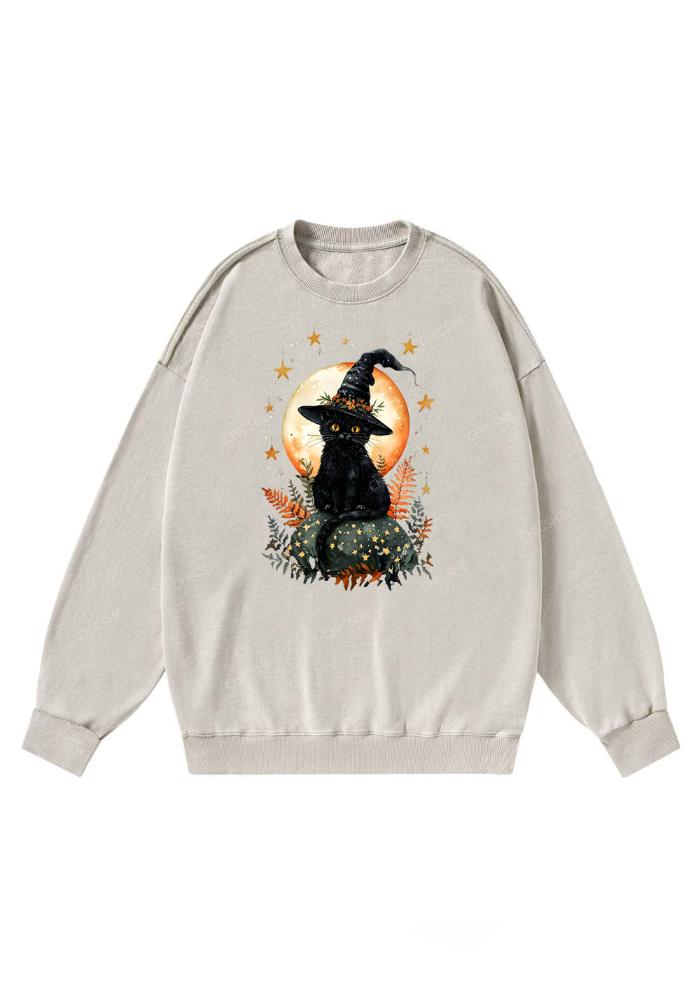 Chicshe Halloween Black Cat Y2K Washed Sweatshirts 