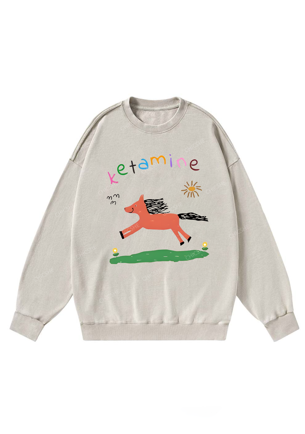 Orange Pony Y2K Washed Sweatshirts Chicshe