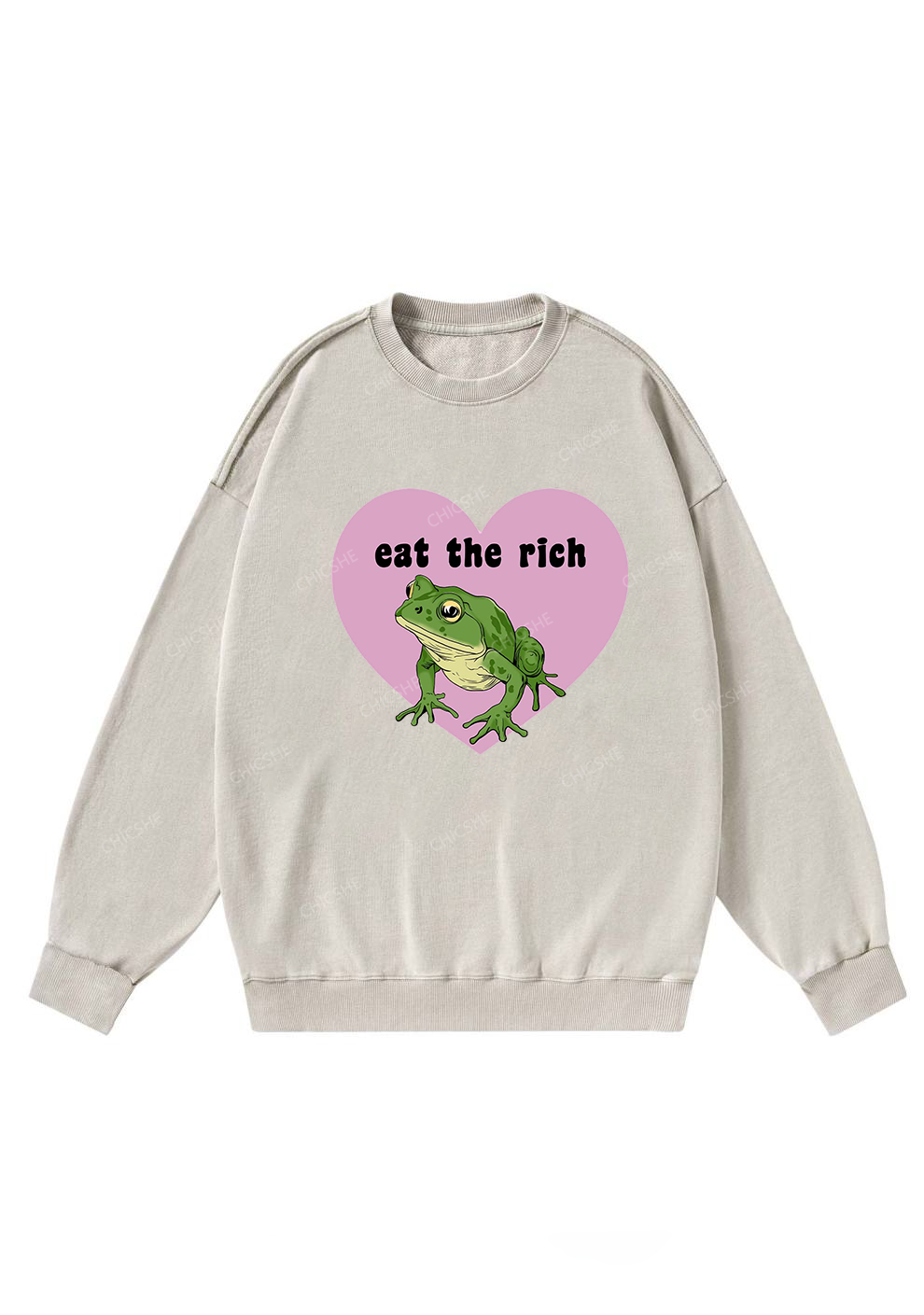 Eat The Rich Frog Y2K Washed Sweatshirts Chicshe
