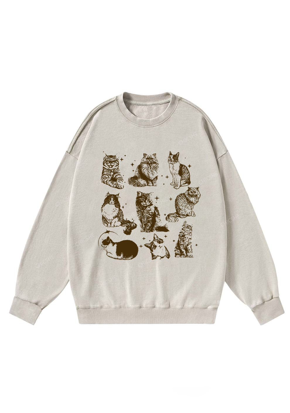 Retro Kitten Y2K Washed Sweatshirts Chicshe