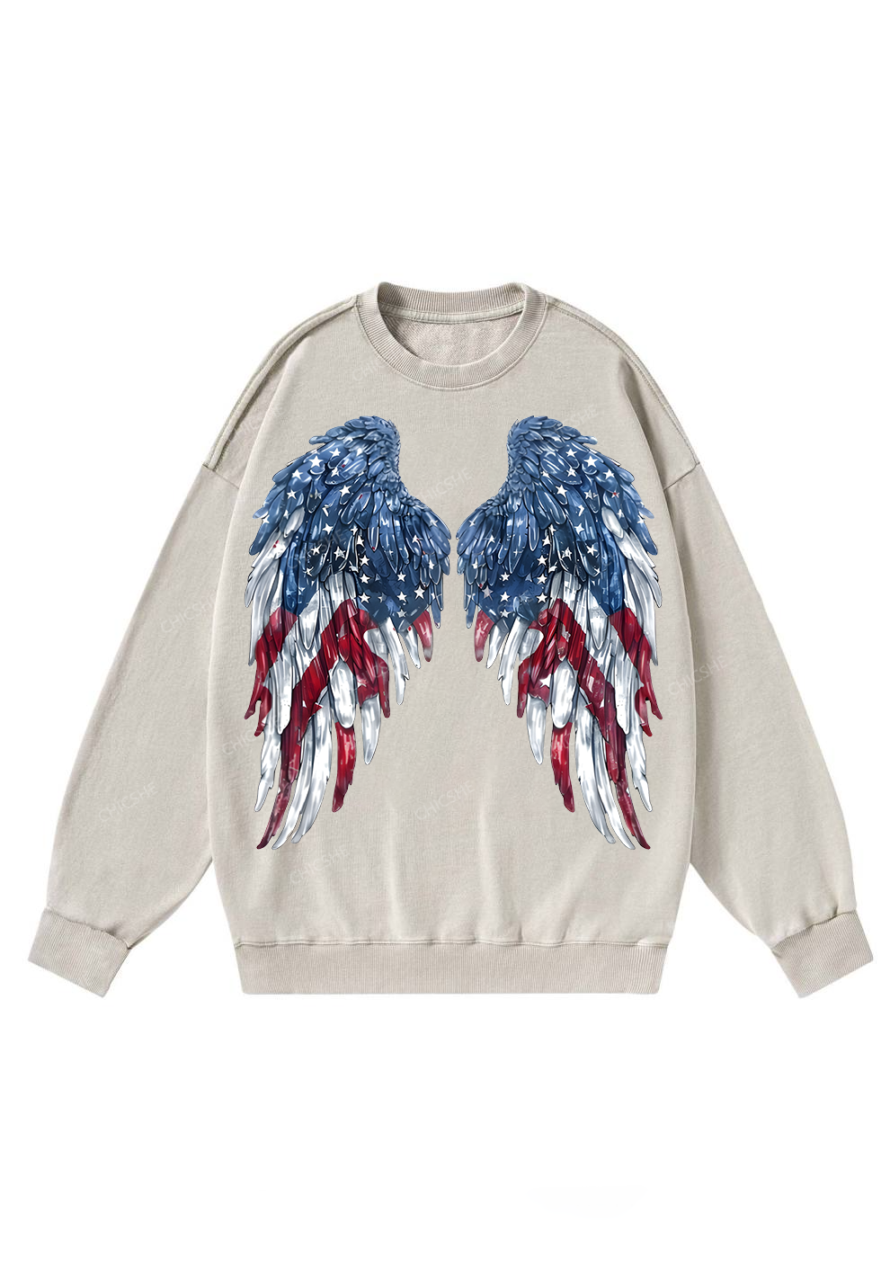 Chicshe Stars And Stripes Wings Washed Sweatshirts 