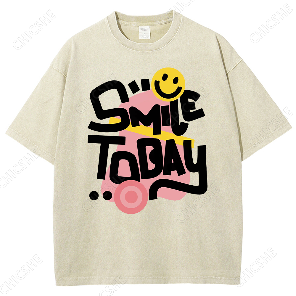 Smile Today Letter Printed Washed Tee