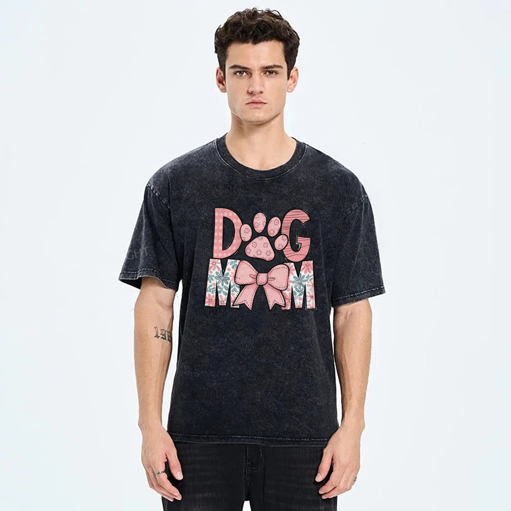 Dog Mom Cartoon Letter Printed Washed Tee