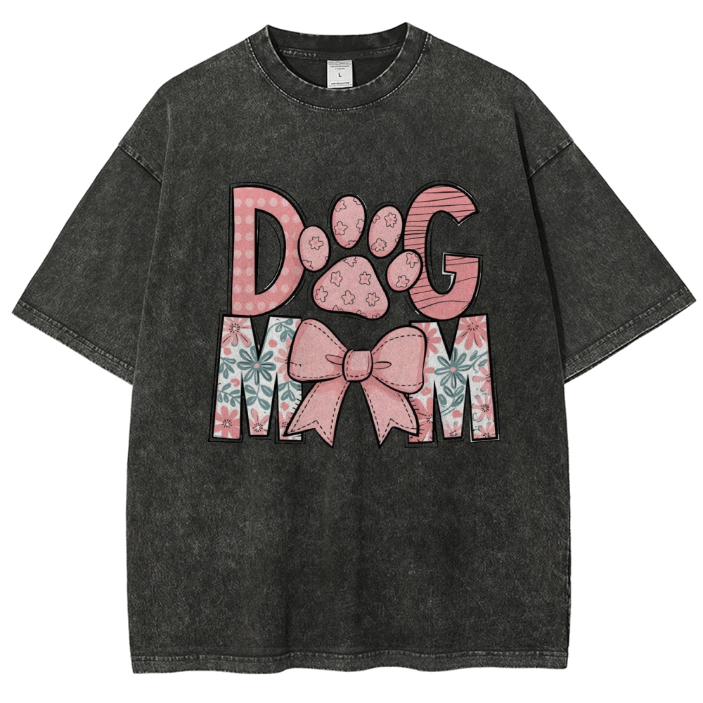 Dog Mom Cartoon Letter Printed Washed Tee