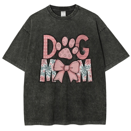 Dog Mom Cartoon Letter Printed Washed Tee